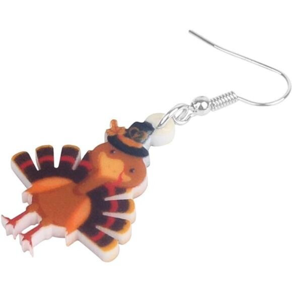 Acrylic Thanksgiving Turkey Earrings - Anime Chicken Charm Jewelry for Women & G - Picture 4 of 7